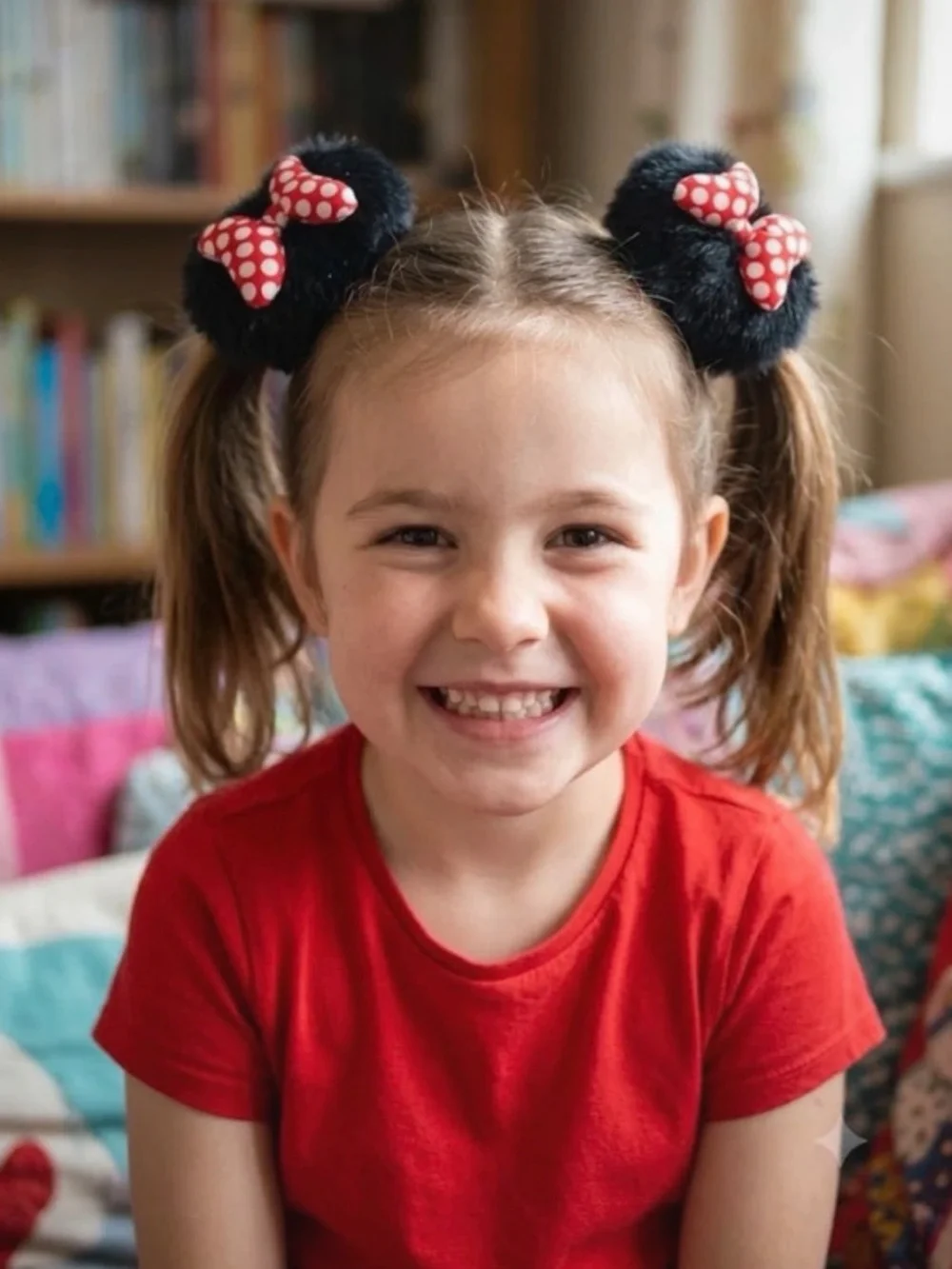 Disney Black Fuzzy Minnie Ear Hair Clips with Red Polka Dot Bows